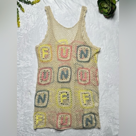 Wildfox Sabrina Fun Granny Square Crochet Mini Dress Cover-up in Cream Pastel - Picture 4 of 14